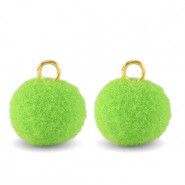 Pompom Anhänger mit Öse 10mm - Gold-vibrant green